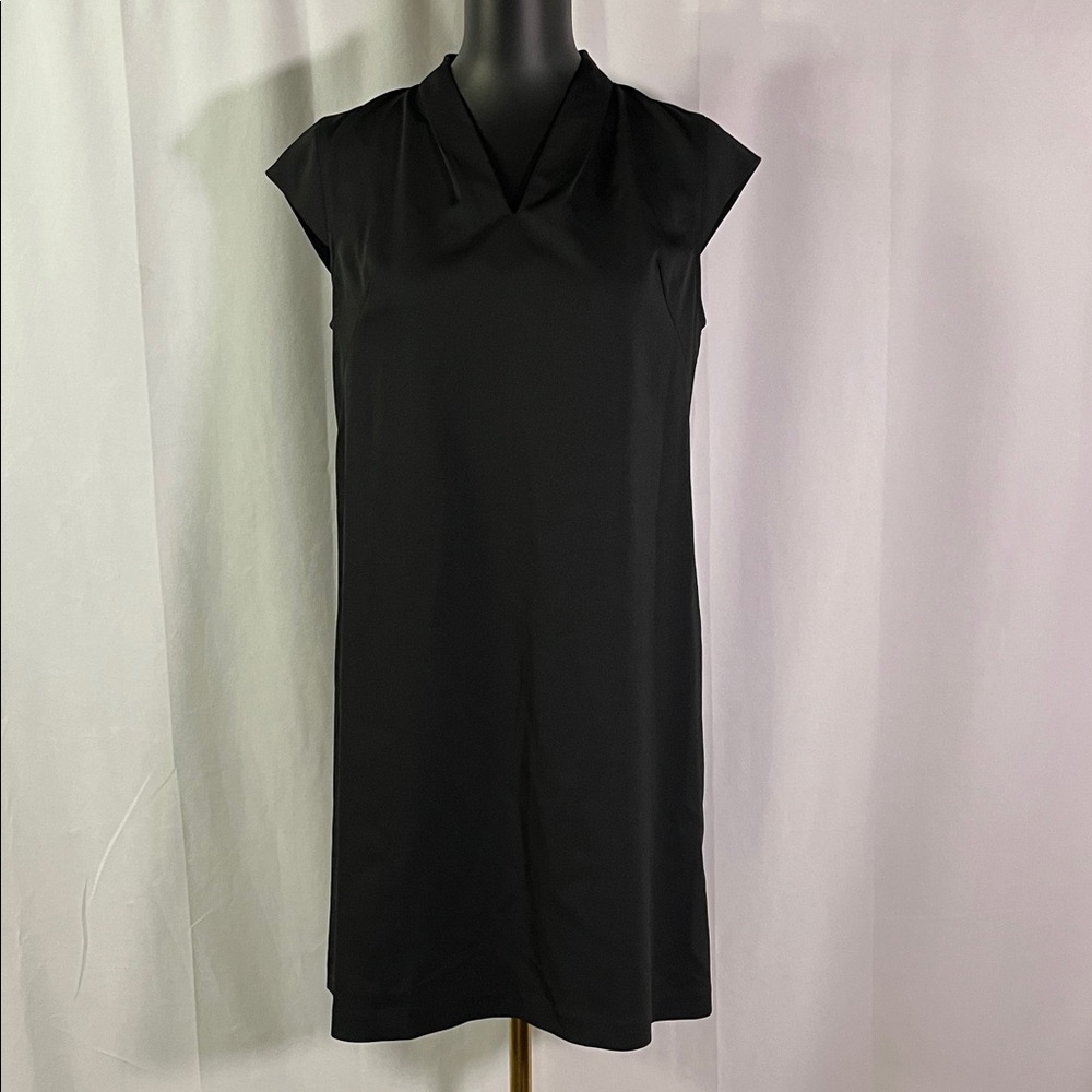 Ann Taylor Factory Black Split V-Neck Cap Sleeve Shift Dress